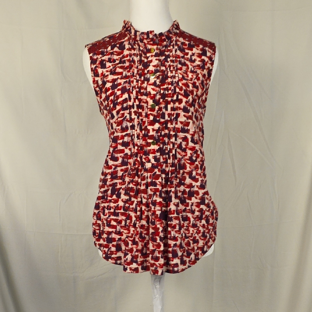 Kate Spade Women's Sleeveless Ruffled Neckline Printed Top